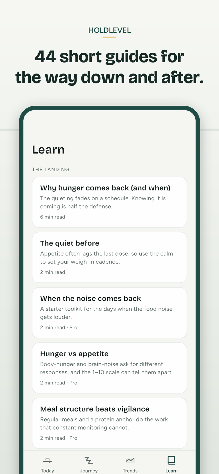 Learn — 44 short guides for the way down and after